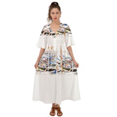 Venice T- Shirt Venice Voyage Art Digital Painting Watercolor Discovery T- Shirt (5) Kimono Sleeve Boho Dress by ZUXUMI