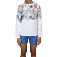 Venice T- Shirt Venice Voyage Art Digital Painting Watercolor Discovery T- Shirt Kids  Long Sleeve Swimwear by ZUXUMI