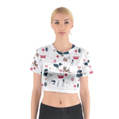 Veterinarian Gift T- Shirt Veterinary Medicine, Happy And Healthy Friends    Pattern    Coral Backgr Cotton Crop Top
