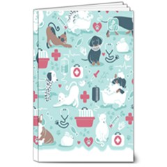 Veterinarian Medicine T- Shirt Veterinary Medicine, Happy And Healthy Friends    Aqua Background Red 8  X 10  Softcover Notebook