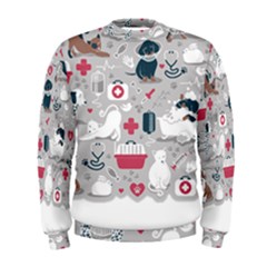 Veterinarian Medicine T- Shirt Veterinary Medicine, Happy And Healthy Friends    Grey Background Red Men s Sweatshirt by ZUXUMI