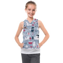 Veterinarian Medicine T- Shirt Veterinary Medicine, Happy And Healthy Friends    Pastel Blue Backgro Kids  Sleeveless Hoodie by ZUXUMI