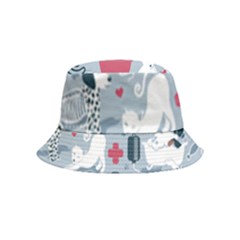 Veterinarian Medicine T- Shirt Veterinary Medicine, Happy And Healthy Friends    Pastel Blue Backgro Inside Out Bucket Hat (kids) by ZUXUMI