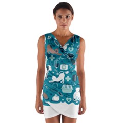 Veterinarian Medicine T- Shirt Veterinary Medicine, Happy And Healthy Friends    Turquoise Backgroun Wrap Front Bodycon Dress by ZUXUMI