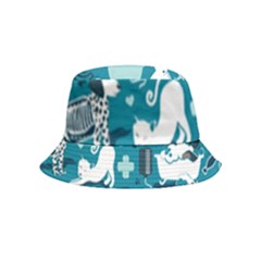 Veterinarian Medicine T- Shirt Veterinary Medicine, Happy And Healthy Friends    Turquoise Backgroun Inside Out Bucket Hat (kids) by ZUXUMI