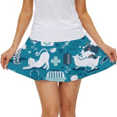 Veterinarian Medicine T- Shirt Veterinary Medicine, Happy And Healthy Friends    Turquoise Backgroun Women s Skort by ZUXUMI