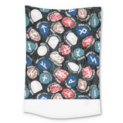 Viking Runes T- Shirt Mystical Viking Runes    Pattern    Black Background Blue Red Brown And Teal S Large Tapestry by ZUXUMI