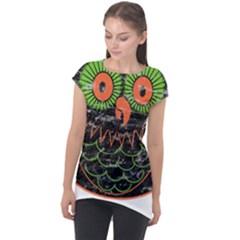 Vintage Halloween Owl T- Shirt Vintage Halloween Owl T- Shirt Cap Sleeve High Low Top