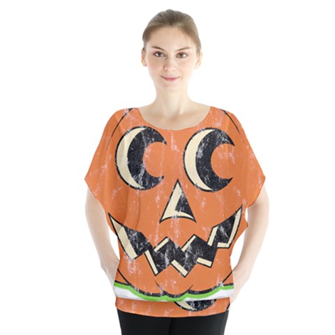 Vintage Halloween Pumpkin T- Shirt Vintage Halloween Pumpkin T- Shirt Batwing Chiffon Blouse by ZUXUMI