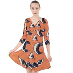 Vintage Halloween Pumpkin T- Shirt Vintage Halloween Pumpkin T- Shirt Quarter Sleeve Front Wrap Dress by ZUXUMI