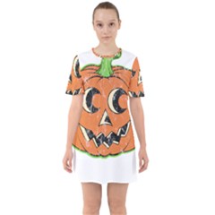 Vintage Halloween Pumpkin T- Shirt Vintage Halloween Pumpkin T- Shirt Sixties Short Sleeve Mini Dress by ZUXUMI