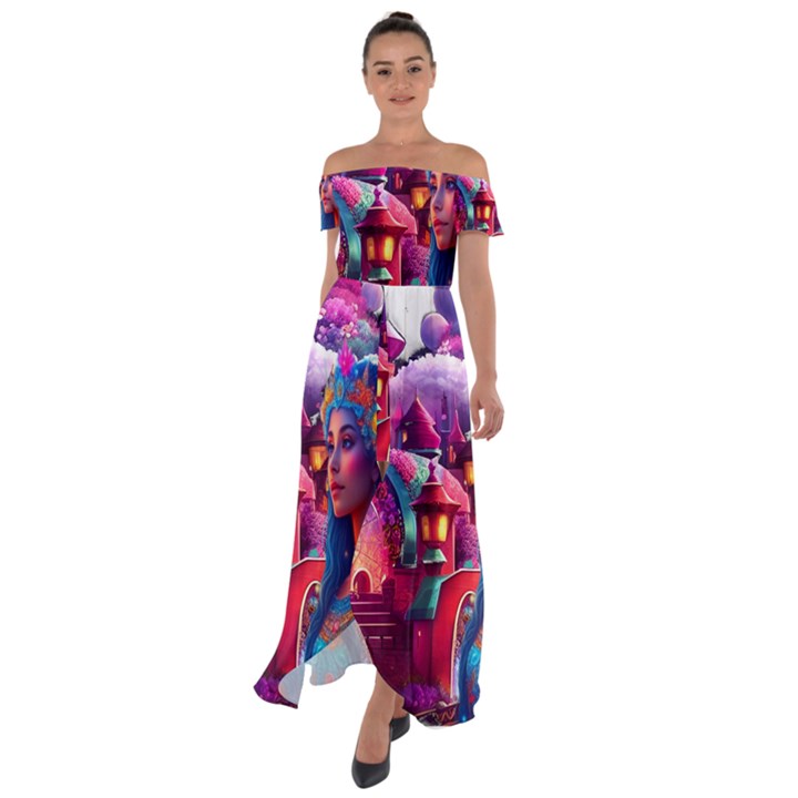 Fantasy Arts  Off Shoulder Open Front Chiffon Dress