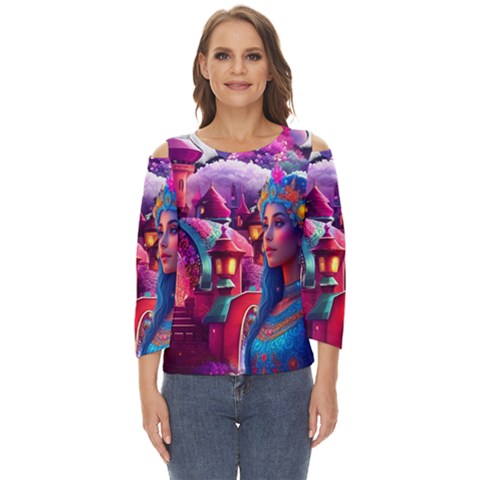 Fantasy Arts  Cut Out Wide Sleeve Top by Internationalstore