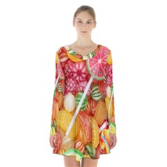 Aesthetic Candy Art Long Sleeve Velvet V-neck Dress by Internationalstore