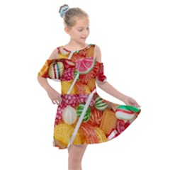 Aesthetic Candy Art Kids  Shoulder Cutout Chiffon Dress by Internationalstore