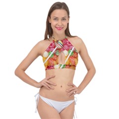 Aesthetic Candy Art Cross Front Halter Bikini Top