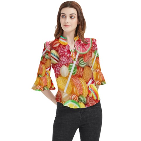 Aesthetic Candy Art Loose Horn Sleeve Chiffon Blouse by Internationalstore