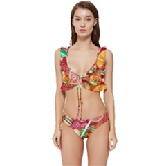 Aesthetic Candy Art Low Cut Ruffle Edge Bikini Set by Internationalstore