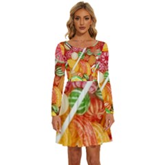 Aesthetic Candy Art Long Sleeve Wide Neck Velvet Dress by Internationalstore