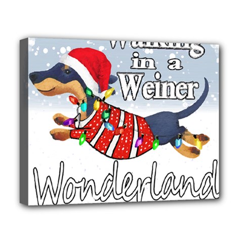 Weiner T- Shirt Walking In A Weiner Wonderland T- Shirt (1) Weiner T- Shirt Walking In A Weiner Wonderland T- Shirt Deluxe Canvas 20  x 16  (Stretched)