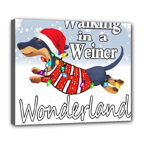 Weiner T- Shirt Walking In A Weiner Wonderland T- Shirt (1) Weiner T- Shirt Walking In A Weiner Wonderland T- Shirt Deluxe Canvas 24  x 20  (Stretched)