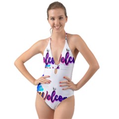 Arts Halter Cut-out One Piece Swimsuit by Internationalstore