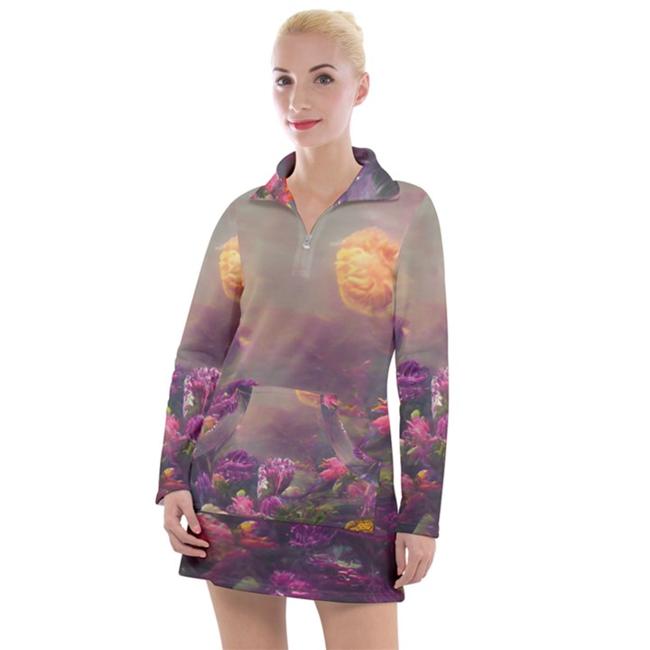 Floral Blossoms  Women s Long Sleeve Casual Dress