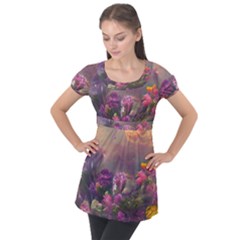 Floral Blossoms  Puff Sleeve Tunic Top by Internationalstore