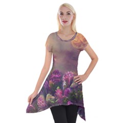 Floral Blossoms  Short Sleeve Side Drop Tunic by Internationalstore