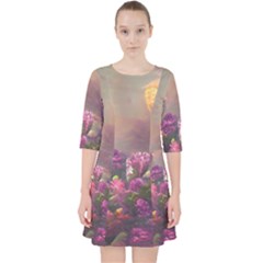 Floral Blossoms  Quarter Sleeve Pocket Dress