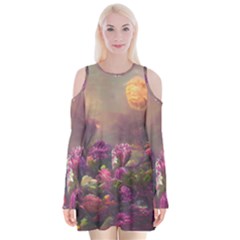 Floral Blossoms  Velvet Long Sleeve Shoulder Cutout Dress by Internationalstore