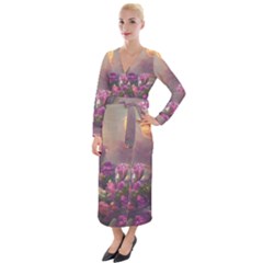 Floral Blossoms  Velvet Maxi Wrap Dress by Internationalstore