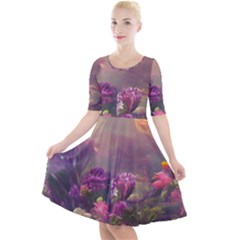 Floral Blossoms  Quarter Sleeve A-line Dress by Internationalstore