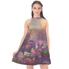 Floral Blossoms  Halter Neckline Chiffon Dress  by Internationalstore