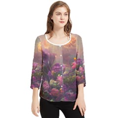 Floral Blossoms  Chiffon Quarter Sleeve Blouse by Internationalstore