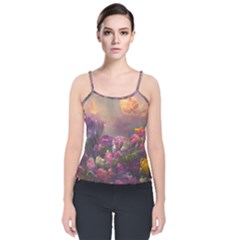 Floral Blossoms  Velvet Spaghetti Strap Top by Internationalstore