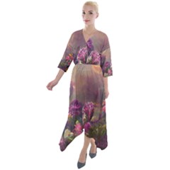 Floral Blossoms  Quarter Sleeve Wrap Front Maxi Dress by Internationalstore