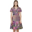 Floral Blossoms  Short Sleeve Waist Detail Dress View1