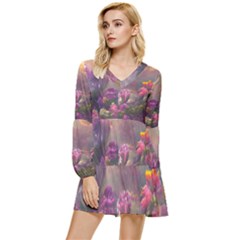 Floral Blossoms  Tiered Long Sleeve Mini Dress by Internationalstore