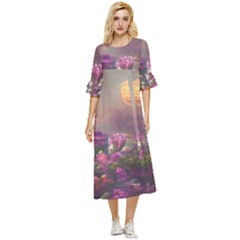 Floral Blossoms  Double Cuff Midi Dress by Internationalstore