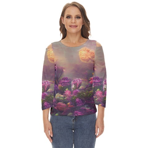 Floral Blossoms  Cut Out Wide Sleeve Top by Internationalstore