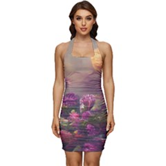 Floral Blossoms  Sleeveless Wide Square Neckline Ruched Bodycon Dress by Internationalstore