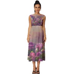 Floral Blossoms  Sleeveless Round Neck Midi Dress by Internationalstore