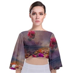 Floral Blossoms  Tie Back Butterfly Sleeve Chiffon Top
