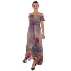 Floral Blossoms  Off Shoulder Open Front Chiffon Dress by Internationalstore
