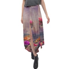 Floral Blossoms  Velour Split Maxi Skirt by Internationalstore