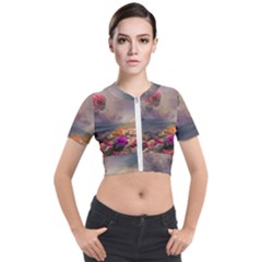 Floral Blossoms  Short Sleeve Cropped Jacket by Internationalstore