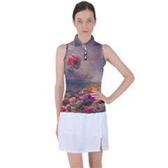 Floral Blossoms  Women s Sleeveless Polo T-shirt