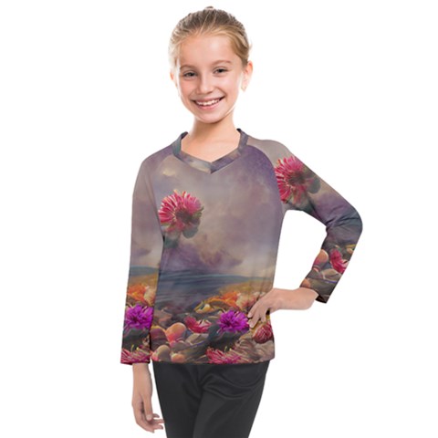 Floral Blossoms  Kids  Long Mesh T-shirt by Internationalstore