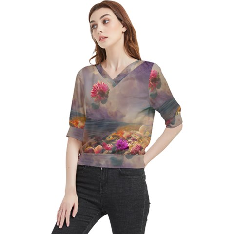 Floral Blossoms  Quarter Sleeve Blouse by Internationalstore